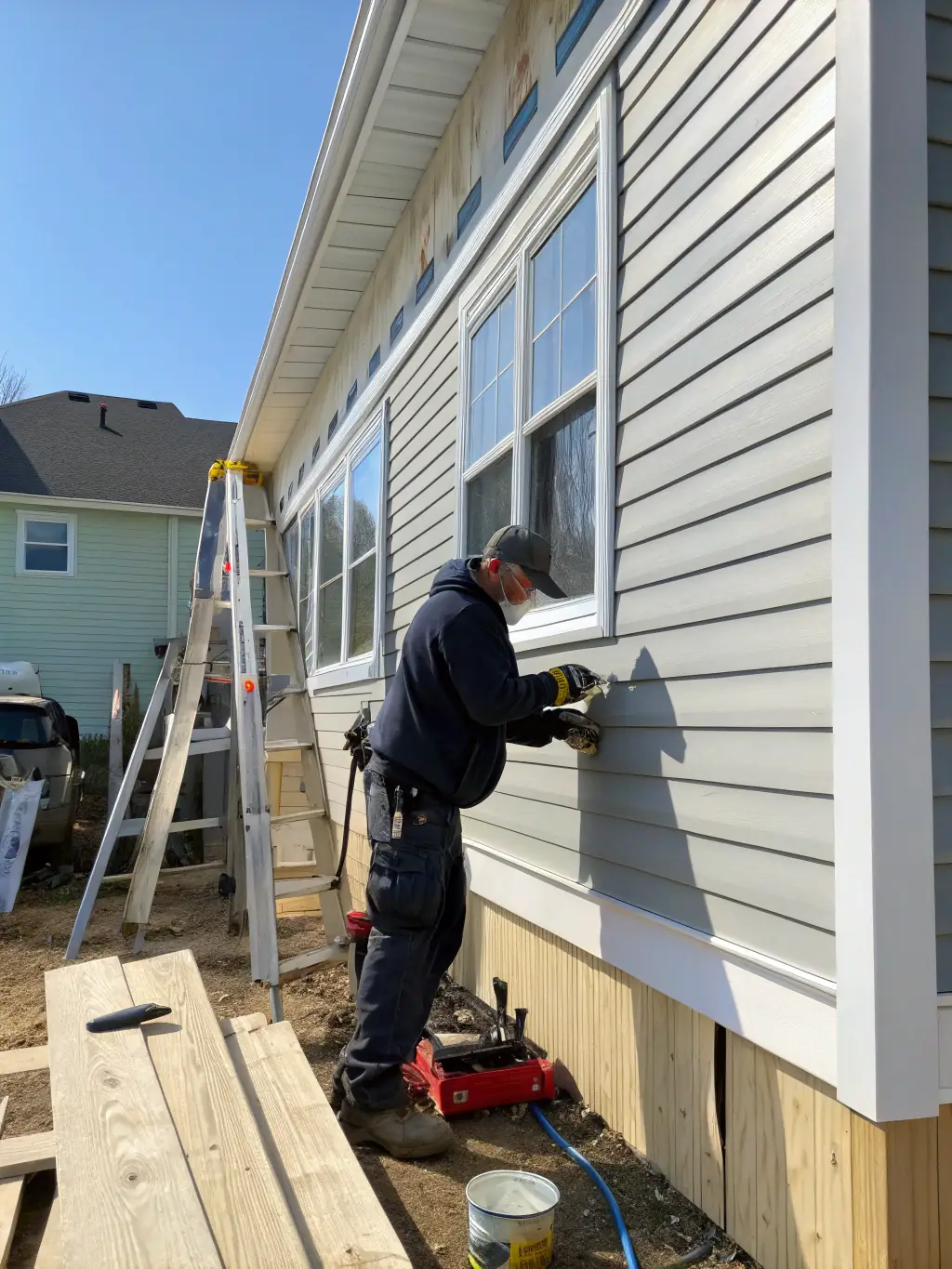 A newly installed vinyl siding on a modern home, showcasing its clean lines and enhanced curb appeal. The image is bright and inviting, emphasizing the quality of the installation.
