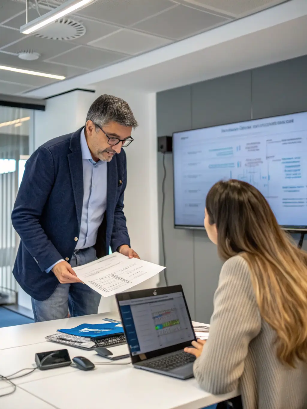 A professional IT consultant is providing network infrastructure advice to a client in a modern office setting, emphasizing Gcr-us.com's expertise in IT consulting.