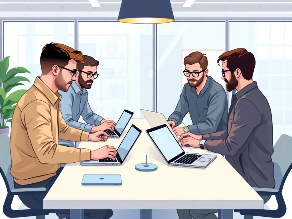 A team of software developers collaborating on a custom software project, showcasing their expertise and dedication to creating tailored solutions for clients.